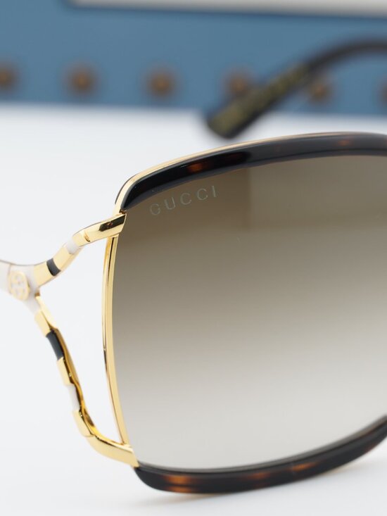 Gucci GG0593SK 002 Square Sunglasses - Havana & Gold / Brown main image 5